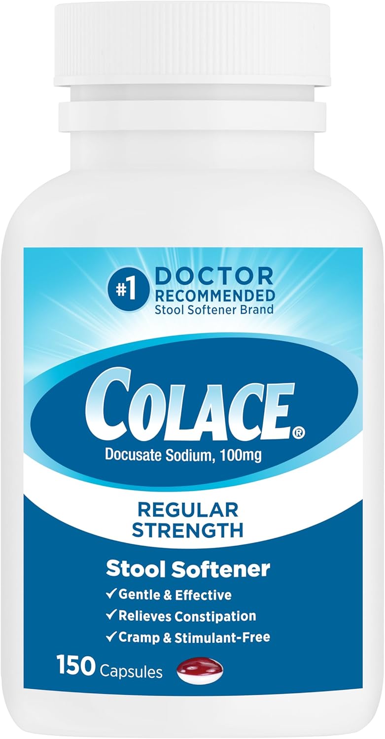 COLACE Stool Softener 100 mg, 150 Capsules, Constipation Relief, Docusate Sodium, Gentle Docusate, Stimulant-Free, Regular Strength, #1 Doctor Recommended Stool Softener Brand - Image 1